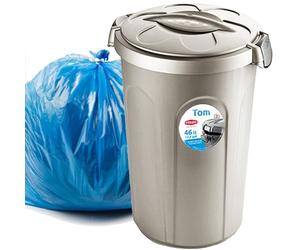 HomeCentre Kitchen Bin 46L - Large Plastic Waste Bin with Clip-On Locking Lid for Garage, Garden, Dustbin Storage - Indoor and Outdoor Use - Rectangular Rubbish Bin - 44.5 cm x 40 cm x 61 cm - Beige