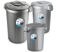 HomeCentre Plastic Waste Bin Set of 3 with Lids, 8L, 23L, 46L, Grey