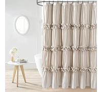 Homechoice Decor Camel Ruffle Shower Curtain, Vintage Handcrafted Bow Tie Bath Curtain for Master Bathroom, Ruched Microfiber Bathroom Curtain with 12 Buttonholes, 72" W x 84" H (LQ-10)
