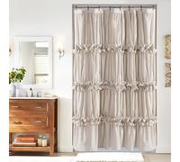 Homechoice Decor Camel Ruffle Stall Shower Curtain, Vintage Handcrafted Bow Tie Bath Curtain for Master Bathroom, Ruched Microfiber Bathroom Curtain with 8 Buttonholes, 48" W x 72" H (LQ-10)