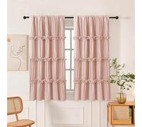 Homechoice Decor Thermal Insulated Blackout Window Curtains, 42" W x 63" L (Pair), Boho Ruched Window Treatments with 3 Rows of Butterfly Flowers, Rustic Rod Pocket Drapes for Room, Peach Pink (LQ-30)