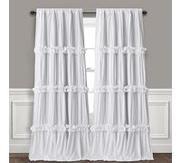 Homechoice Decor Thermal Insulated Blackout Window Curtains, 52" W x 96" L x 2 Panels, Boho Ruched Window Treatments with 3 Rows of Butterfly Flowers, Rustic Rod Pocket Drapes for Room, White (LQ-30)