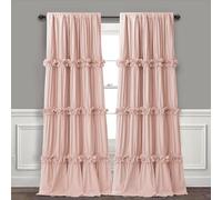 Homechoice Decor Thermal Insulated Blackout Window Curtains, 52" W x 96" L x 2 Panels, Boho Ruched Window Treatments with Butterfly Flowers, Rustic Rod Pocket Drapes for Room, Peach Pink (LQ-30)