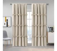 Homechoice Decor Thermal Insulated Blackout Window Curtains, 52" W x 96" L x 2 Panels, Boho Ruched Window Treatments with 3 Rows of Butterfly Flowers, Rustic Rod Pocket Drapes for Room, Camel (LQ-30)