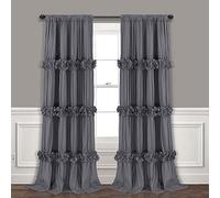 Homechoice Decor Thermal Insulated Blackout Window Curtains, 54" W x 84" L x 2 Panels, Boho Ruched Window Treatments with 3 Rows of Butterfly Flowers, Rustic Rod Pocket Drapes for Room, Gray (LQ-30)