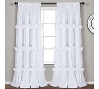 Homechoice Decor Thermal Insulated Blackout Window Curtains, 54" W x 84" L x 2 Panels, Boho Ruched Window Treatments with 3 Rows of Butterfly Flowers, Rustic Rod Pocket Drapes for Room, White (LQ-30)