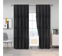 Homechoice Decor Thermal Insulated Blackout Window Curtains, Boho Ruched Window Treatments with 3 Rows of Butterfly Flowers, Rustic Rod Pocket Drapes for Room, 54" W x 84" L, 2 Panels, Black(LQ-30)