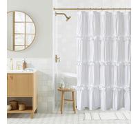 Homechoice Decor Victorian Ruffle Shower Curtain 60" x 72" White, Ruched Microfiber Vintage Handcrafted Bow Tie, Stall Size Bath Curtain with 10 Buttonholes, Machine Washable and Dry Quickly (LQ-10)