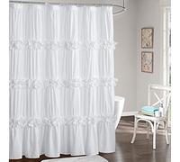 Homechoice Decor Victorian Ruffle Shower Curtain, Vintage Handcrafted Bow Tie Bath Curtain for Master Bathroom, Ruched Microfiber Bathroom Curtain with 12 Buttonholes, 72" W x 84" H, White (LQ-10)