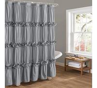 Homechoice Decor Victorian Ruffle Shower Curtain, Vintage Handcrafted Bow Tie Bath Curtain for Master Bathroom, Ruched Microfiber Bathroom Curtain with 12 Buttonholes, 72" W x 84" H, Gray (LQ-10)