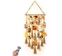 Homecor Hanging Photo Display Wall Decor, Gray Macrame Wall Hanging Boho Room Decor, Picture Frame Collage Board with Remote Light 30 Clips, Bedroom Home Decor, Christmas Mom Grandma Teen Girl Gifts