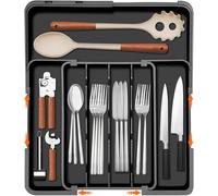 Homecor Silverware Organizer, Adjustable Kitchen Drawer Organizer with 7 Slots, Expandable Cutlery Drawer Organizer for Utensils, Kitchen Utensil Storage Tray for Forks Knives Spoons, Anti-Slip, Black