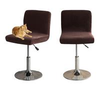 HOMECOVER Bar Stool Covers With Back, Stretch Velvet Fabric Bar Stools Slipcovers Removable Low Back Swivel Chair Covers-brown-set of 2