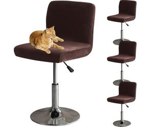 HOMECOVER Bar Stool Covers With Back, Stretch Velvet Fabric Bar Stools Slipcovers Removable Low Back Swivel Chair Covers-brown-set of 4