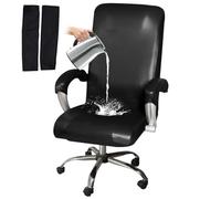 HOMECOVER Stretch Office Chair Covers Waterproof, Universal PU Leather Swivel Computer Chair Slipcovers With Arms Covers Removable Chair Covers Protector-black-XL