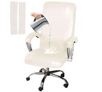 HOMECOVER Stretch Office Chair Covers Waterproof, Universal PU Leather Swivel Computer Chair Slipcovers With Arms Covers Removable Chair Covers Protector-White-XL