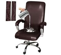 HOMECOVER Stretch Office Chair Covers Waterproof, Universal PU Leather Swivel Computer Chair Slipcovers With Arms Covers Removable Chair Covers Protector-coffee-Large