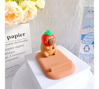 HomeCozi Capybara Phone Stand - Cute Animal Desk Accessory, Universal Smartphone Holder for iPhone & Android, Gift for Capybara Lovers, Kawaii Decor, Novelty Desk Stand (Strawberry Hat)