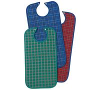 Homecraft Everyday Bib - Waterproof Adult Mealtime Clothing Protector - Washable Dining Apron for Elderly or Disabled Users - Small Size, Blue, Plaid Pattern