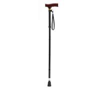 Homecraft Folding Coloured Walking Stick with Wooden Handle, Lightweight Adjustable Walking Cane for Balance, Mobility Aid, Black, 835-925mm