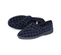 Homecraft Loop Check Wasbable Slippers for Gents, Comfortable Slippers with a Wide Opening for Swollen or Sore Feet, Comfortable Shoes for Wearing Around the House, Navy, Size 9