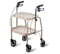 HOMECRAFT Mobility Walker Trolley with Wheels - Adjustable Walking Frame with Trays, Walking Aid for Elderly, Lightweight Mobility Aid with Hand Brakes, Compact Rollator for Indoor Use - Beige