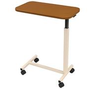 Homecraft Overbed Table with Wheels, Teak & White, 75-106cm | Wheeled Overbed Table with Ratchet Height Adjustment, Plastic Top and Castor Wheels for Easy Positioning