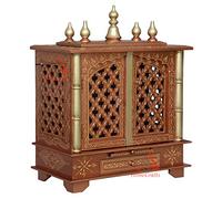 Homecrafts Handpainted Wooden Home Temple/ Home mandir/ god stand for home mandap/ mandapam/ pooja mandir with Doors and Medium Size (in Side LED Lights) Medium Size- 20x11x24 Inch