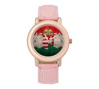 Homect with Hungarian Flag Elegant Women Watch Leather Strap Simplicity Watches Ladies Round Face Wristwatch