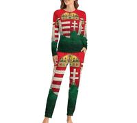 Homect with Hungarian Flag Soft Women's Pajamas Two Pieces Sets Long Sleeve Sleepwear with Pockets Top & Pants Loungewear M
