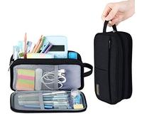 Homecube Big Capacity Pencil Case - Oxford Cloth Storage Bag Pen Holder Makeup Handbag Stationery Organizer Pencil Pouch with Zipper for School & Office - 9.05x2.95x4.72 inches - Black
