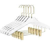 HomeCube USA Elegant Acrylic Clear Hangers with Gold Hook and Clips, 17" Adult Heavy Duty Clothes Hanger (5, Suit Hanger)