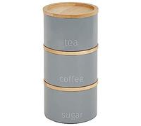HomeDecor4u - GREY Tea, Coffee and Sugar Metal Stacking Canisters With Bamboo Lids, Boasting A Contemporary Design