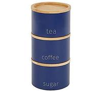 HomeDecor4u - Navy Tea, Coffee and Sugar Metal Stacking Canisters With Bamboo Lids, Boasting A Contemporary Design