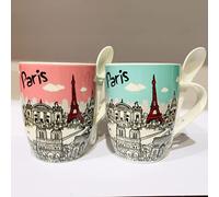 Homedecoration Set of 2 Assorted Paris Eiffel Tower Mugs with Integrated Spoon, 10 cm Pink and Blue Green Assorted Boxes