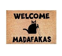HOMEDEK 1 Piece Dark Cat Welcome Madafakas Full Print Doormat Give People Fun Gifts Fun Doormat