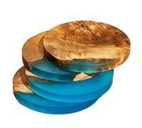 HOMEDEK 4 Piece Wooden Coasters with Epoxy Resin Blue for Drinks, Modern Coasters for Bar Kitchen Home Apartment