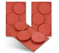 homEdge 3-Cavity Disc Shape Silicone Mold, 3 Packs Disc Cake, Gustard, Resin Coaster, Tart, Handmade Soap Molds-Brown