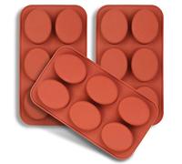 homEdge 6-Cavity Oval Silicone Mould, 3 Packs Oval Moulds for Making Handmade Soap, Chocolate, Soap Candles and Jelly-Brown