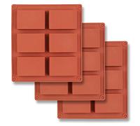 homEdge 6-Cavity Rectangle Silicone Mould, 3 Packs Rectangle Moulds for Making Soap Bar, Resin, Chocolate, Soap Candles and Jelly-Brown