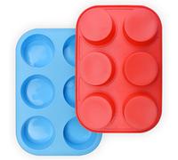 homEdge 6-Cup Silicone Muffin Pan, Pack of 2 Non-Stick Muffin Cupcake Molds-Blue and Red