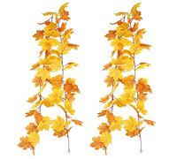 homEdge Artificial Maple Leaves Garland, 2 Packs 5.8 Ft Fall Hanging Vine Garland for Thanksgiving Christmas Decor-Yellow