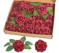homEdge Artificial Rose, 25pcs Foam Artificial Flowers with Stem for Home Decorations, Wedding Bouquets, Party, Certerpieces, Anniversaries-Burgundy, 230AF250723