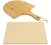 homEdge Pizza Stone Set, Heavy Duty Round Cordierite Baking Stone for Bread, Pizza,Cooking Stone with Bamboo Pizza Peel Paddle for Oven and Grill-15"x12"