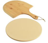 homEdge Pizza Stone Set, Heavy Duty Round Cordierite Baking Stone for Bread, Pizza, Thermal Shock Resistant Cooking Stone with Bamboo Pizza Peel Paddle-30cm (Diameter)