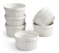 homEdge Porcelain Casserole Dish Set, 240 ml Ice Cream Bowl, Creme Brûlée Casserole Soufflé Cups for Baking, Set of 6 White