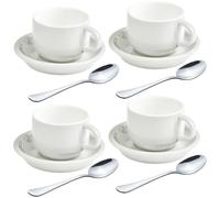 homEdge Premium Espresso Shot Cups and Saucers Set with Espresso Stainless Steel Spoons - 2.5 oz, Set of 4, White