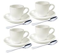 homEdge Set of 4 White Porcelain Espresso Shot Cups with Saucers and Stainless Steel Spoons 80ml