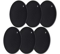 homEdge Silicone Round Coasters, 6 Pcs Heat Resistant Non-Slip Potholders - Black, 7 x 0.2 x 7 inches, Food Grade Silicone, Honeycomb Surface Design, Dishwasher Safe,