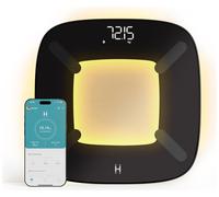 HoMedics glo Body Analyser Scale - Bathroom Scales with Motion-Sensing Night Light, 100% Recycled Plastic Base, High-Precision Digital Display, lbs/kgs/st Weight Scale Options, Sleek Tempered Glass
